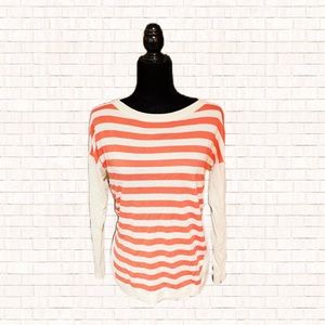 Striped drop shoulder sweater • Talbots coral ivory crew neck size Small EUC OBO